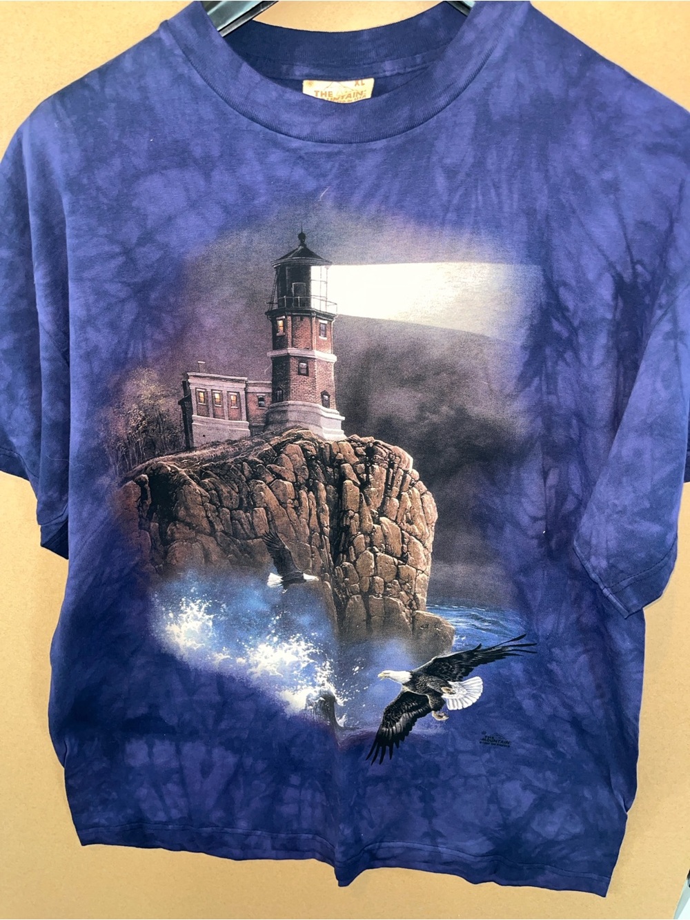 Vintage 1998 The Mountain Lighthouse Eagle T Shirt XL Blue Tie Dye USA Great S/S